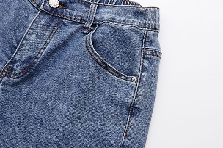 uliaque - Plus Size Elastische Taille Oprolbare Zoom Gewassen Denim Shorts
