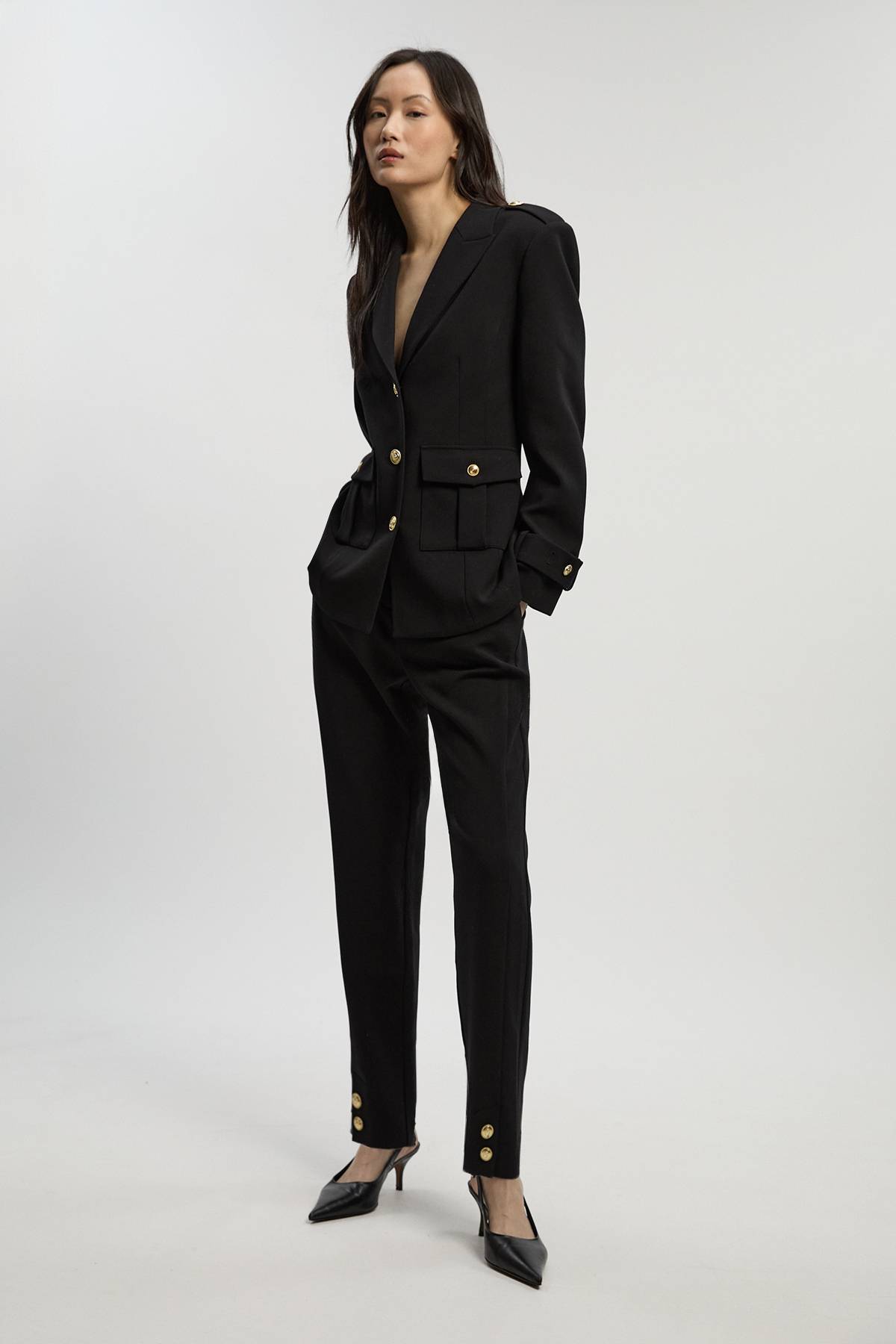KarenMillen Blazer Militaire Ajusté Petite Taille en Stretch Compact à Simple Boutonnage