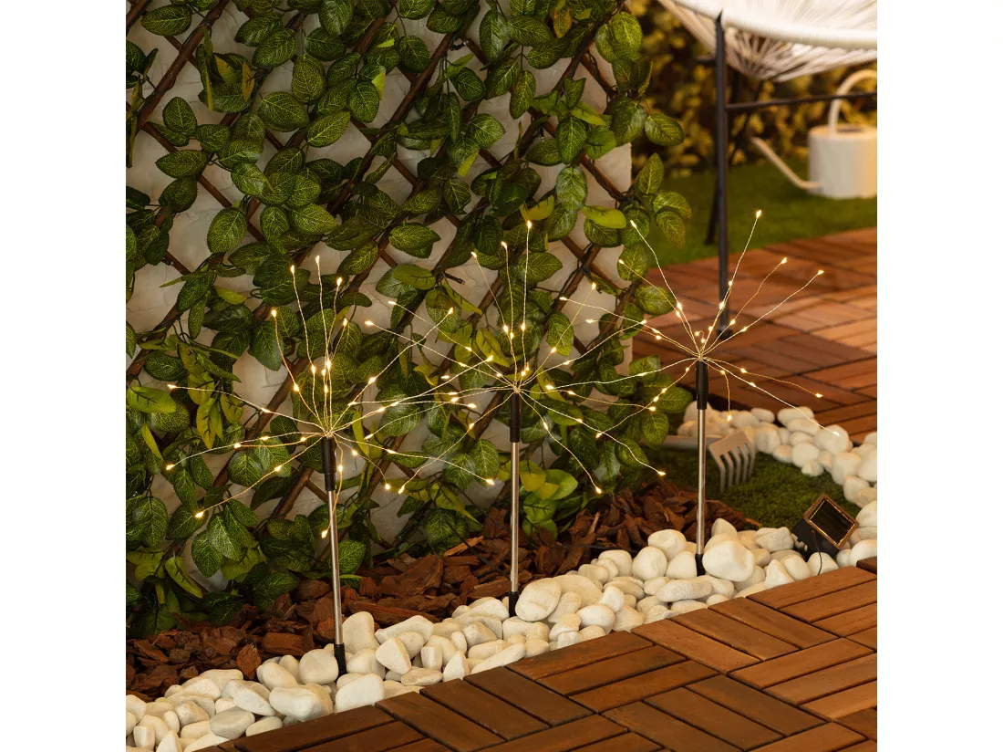 Set de 3 Piquets LED Extérieur Solaire Pissenlits 3000K Blanc chaud