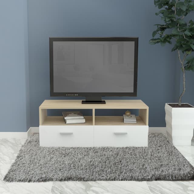 ML Design Træ TV Lowboard i hvid / natur 95x36x35cm, moderne tv-kort med