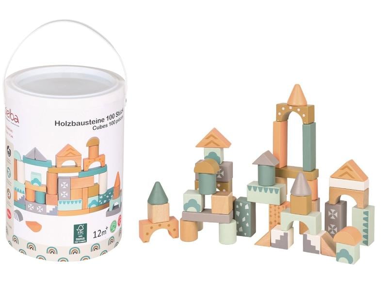 Spielba Holzspielwaren Holzbausteine 100 Stück Langlebiges und robustes Holzbausteine-Set