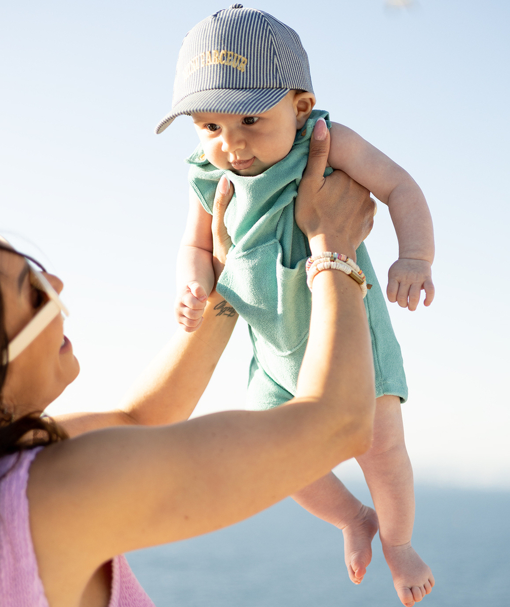 SALOPETTE BÉBÉ GARÇON EN FIBRES RECYCLÉES MATIÈRE ÉPONGE TURQUOISE