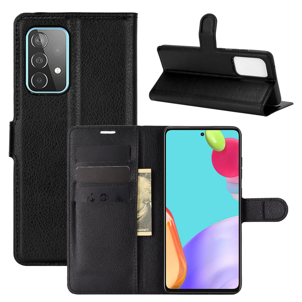 Samsung Galaxy A52s 5G / A52 (5G) Leder Tasche Flip Cover Litchi Look - Schwarz