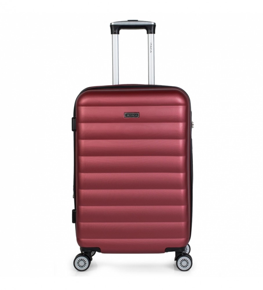Mala de viagem rígida de tamanho médio com 4 rodas ITACA 71260, cor bordô - 65 x 42 x 26 cm -