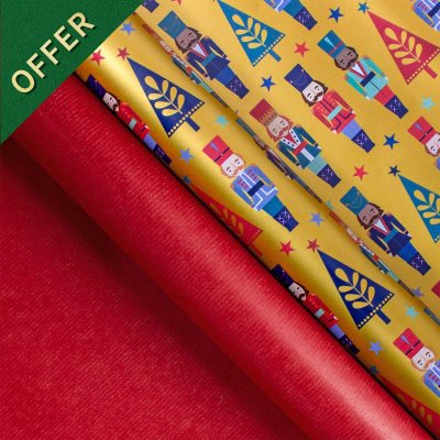 Nutcrackers On Gold Rollwrap Pack X2 3M Rollwraps & 6 Gift Tags