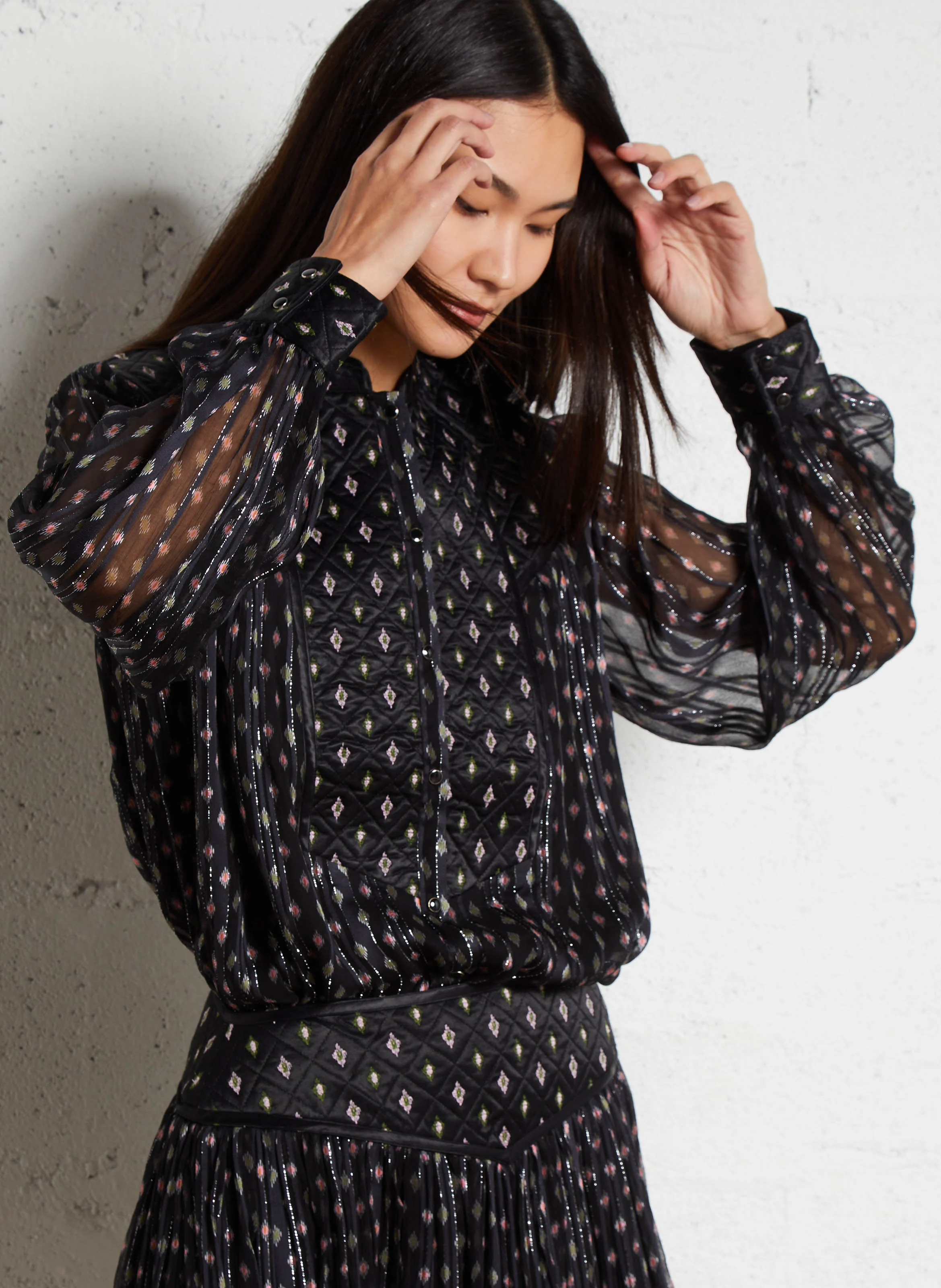 CONNI - Chemise épaulettes avec motifs | Noir