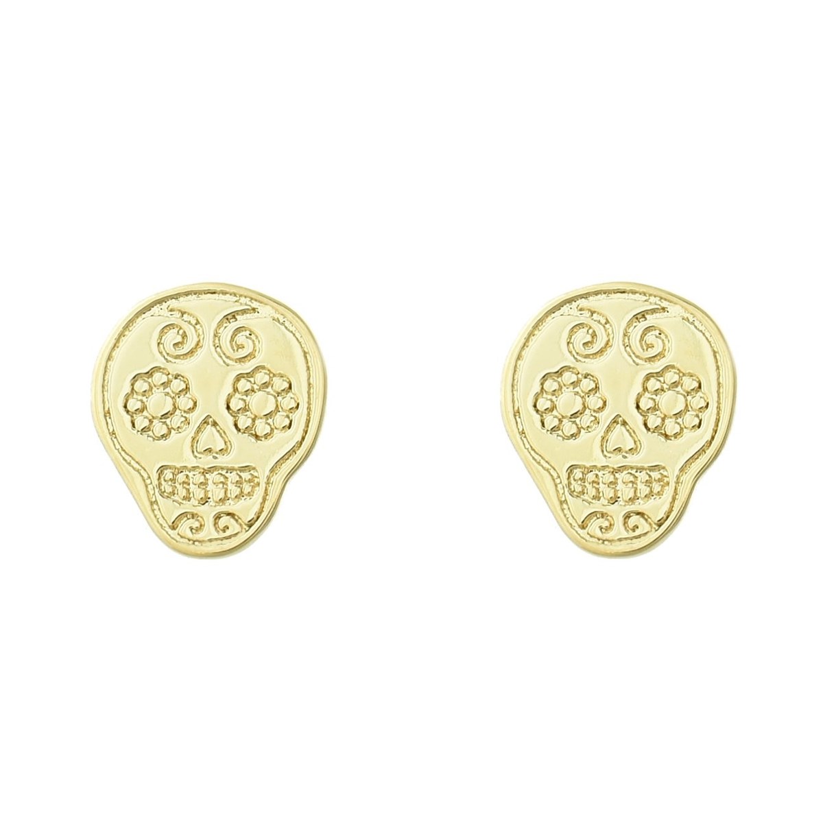 Boucles d'oreilles tête de mort mexicaine fleuri cavalera Plaqué OR 750 3 microns