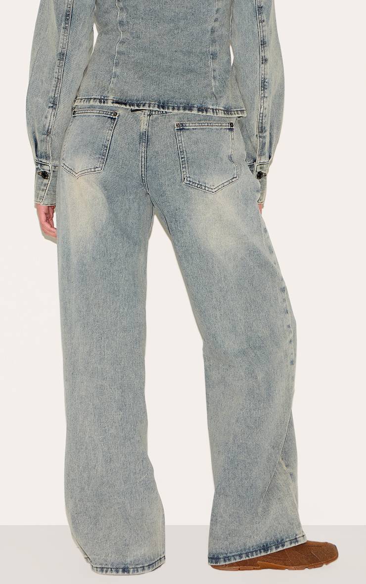 Délavage Vintage Jean Large Taille Mi-haute