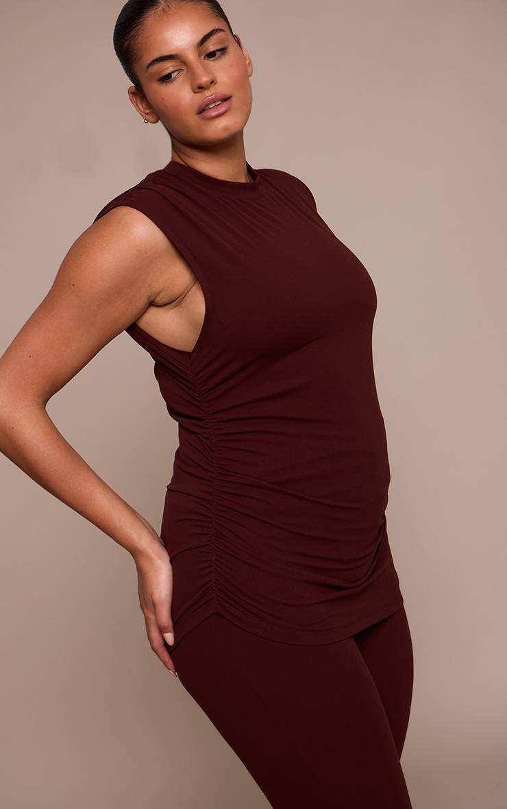 Chocolat Haut Col Montant Froncé Sculpt Grande Taille