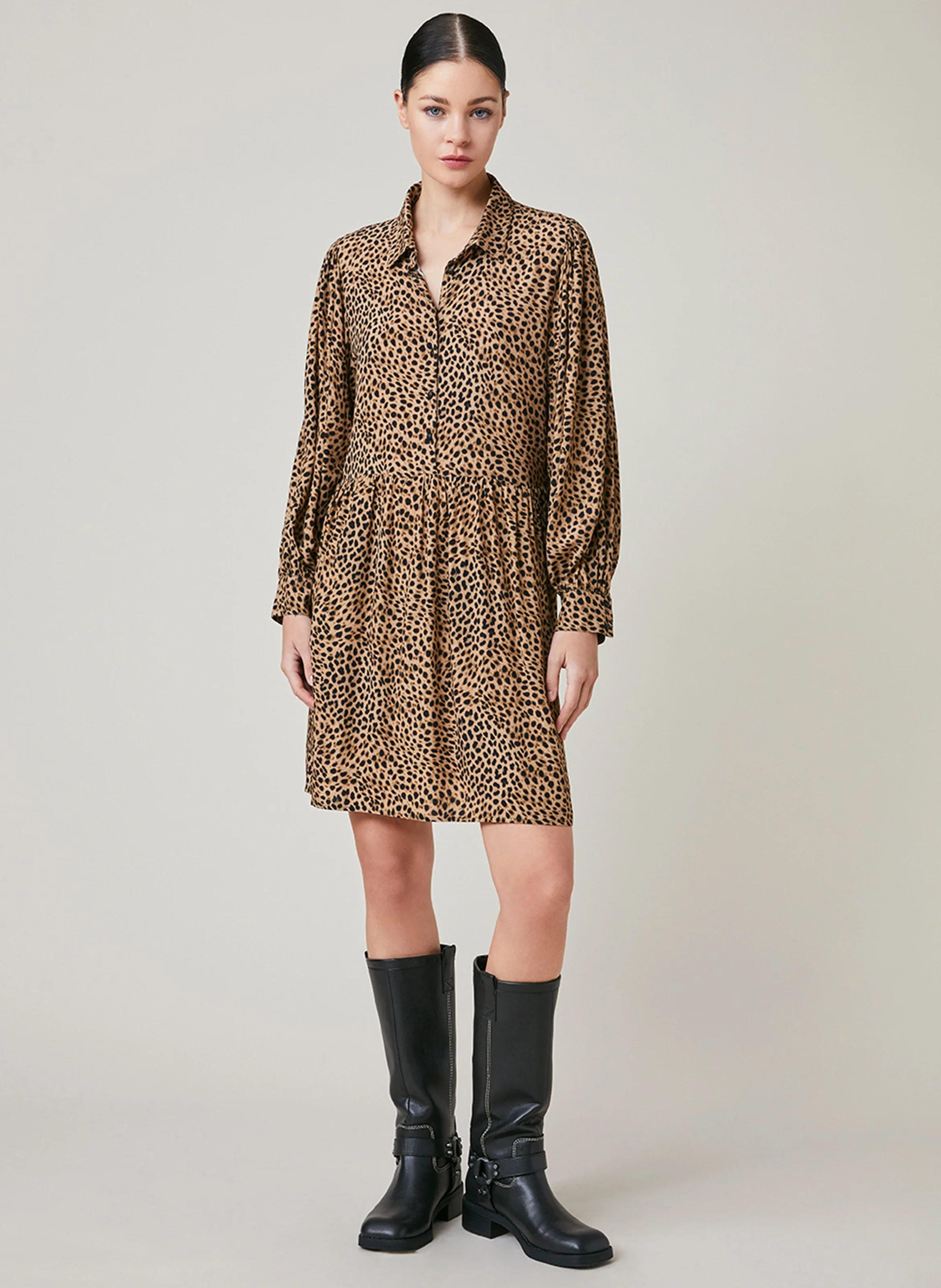 FAULIE - Robe courte droite imprimée | Marron
