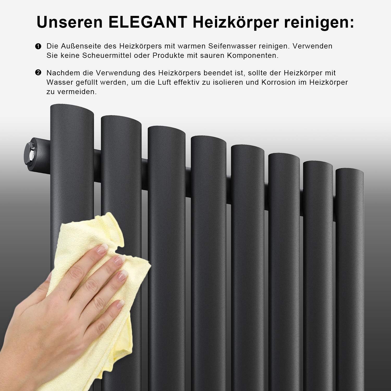 ELEGANT Design Röhren Heizkörper 1800x236mm Anthrazit Oval Paneelheizkörper Vertikal Mittelanschluss Einlagig