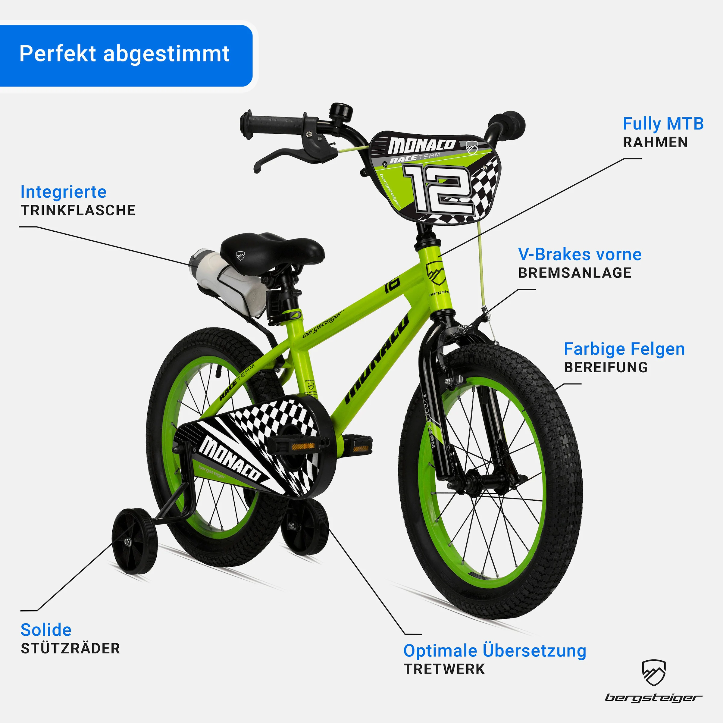 Bergsteiger Kinderfahrrad Monaco 20 Zoll | racing green