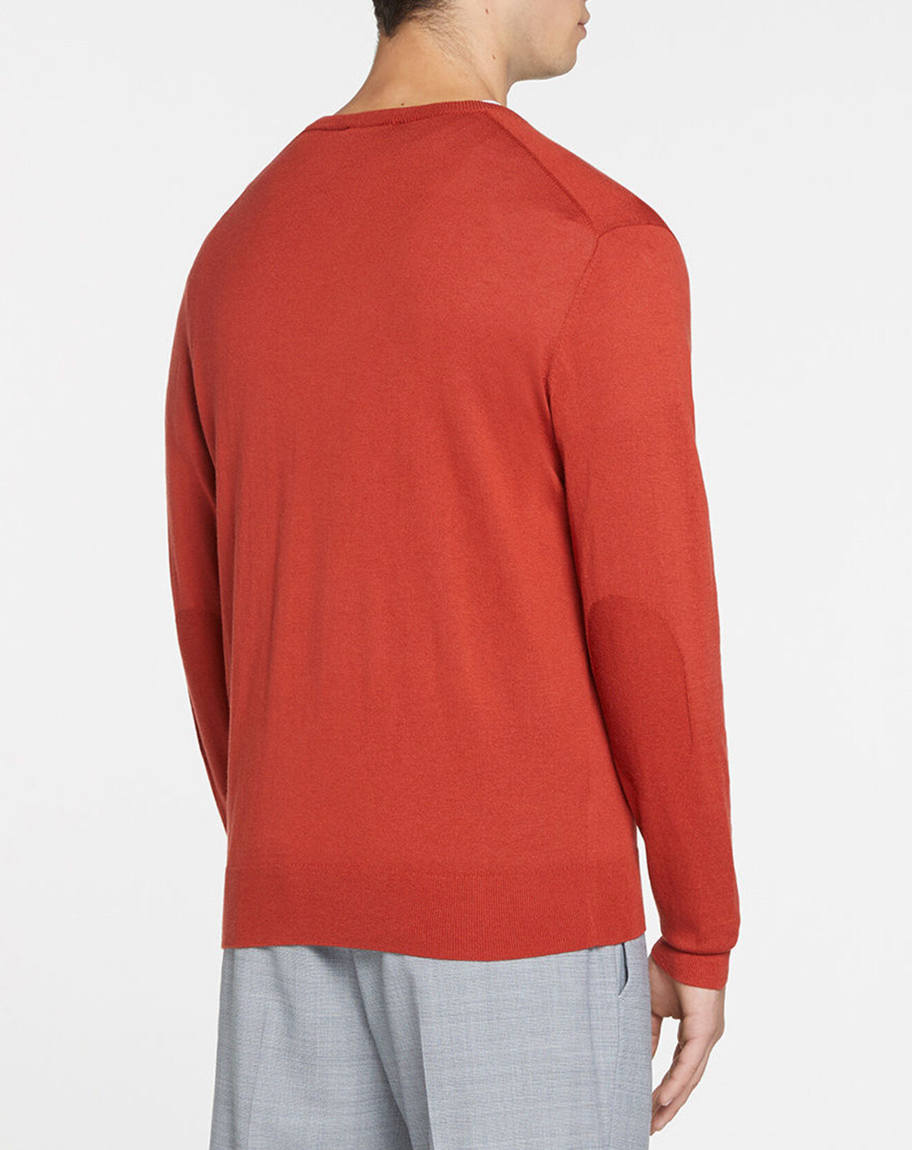 Hackett London Pull en Laine mélangée col V coudières orange/rouge
