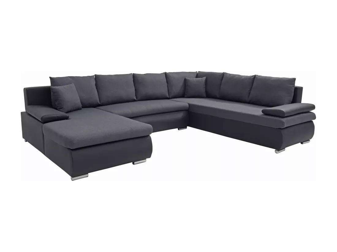 Canapé d'angle gauche panoramique convertible en simili et tissu noir et gris anthracite DAKOTA II