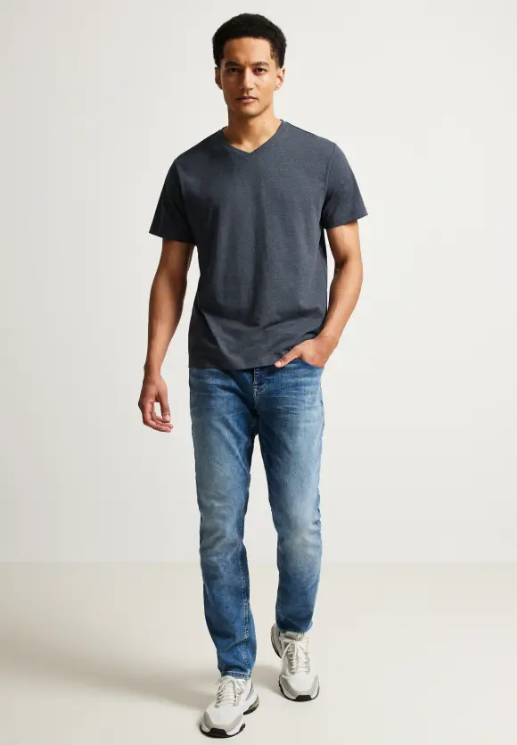 Basic V-Neck  T-Shirt - dark night blue melange
