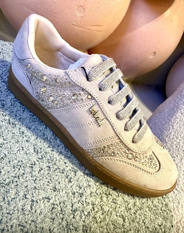 La Strada Sneaker Met Steentjes Beige Textiel Damesschoenen