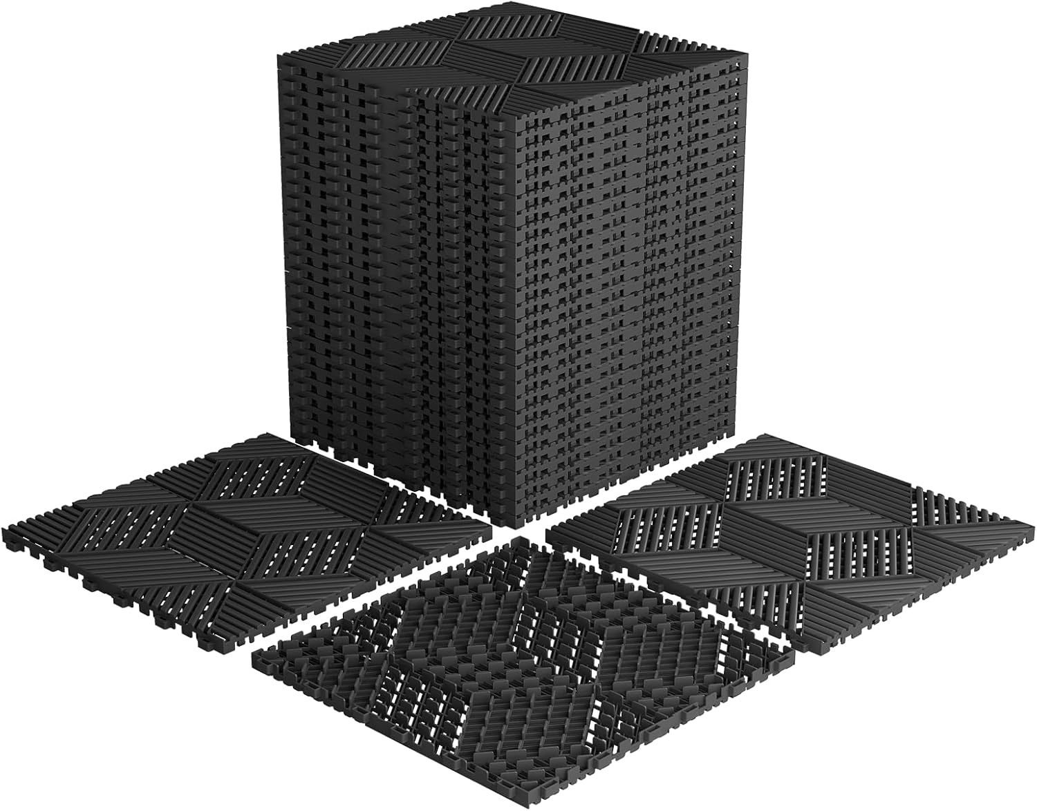 jxgzyy 30 Stück Garagenboden Fliesen, 40x40 cm Klicksystem Ineinandergreifende Garagenboden, 10,000 kg Belastbarkeit rutschfeste Garagenbodenfliesen für Garagen, Keller, Schwarz
