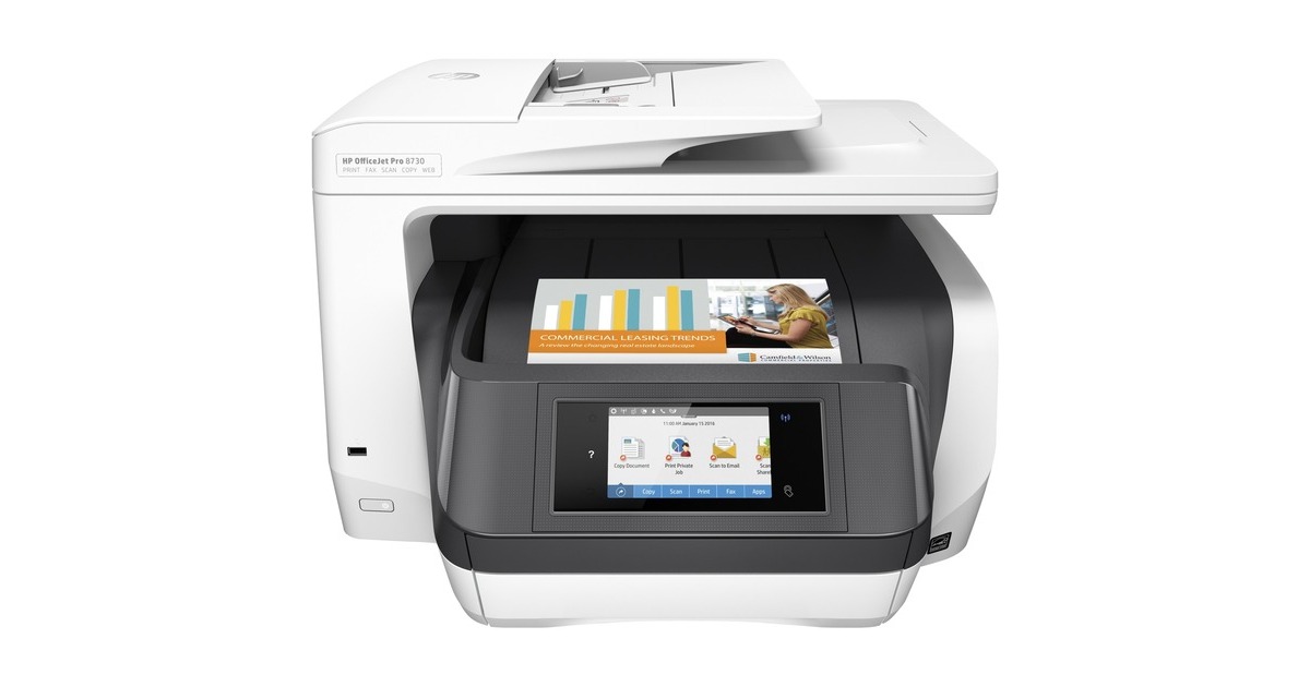 HPOfficeJet Pro 8730 All-in-One printer (D9L20A)  (Wit, Scannen, Kopiëren, Faxen, LAN, Wi-Fi)