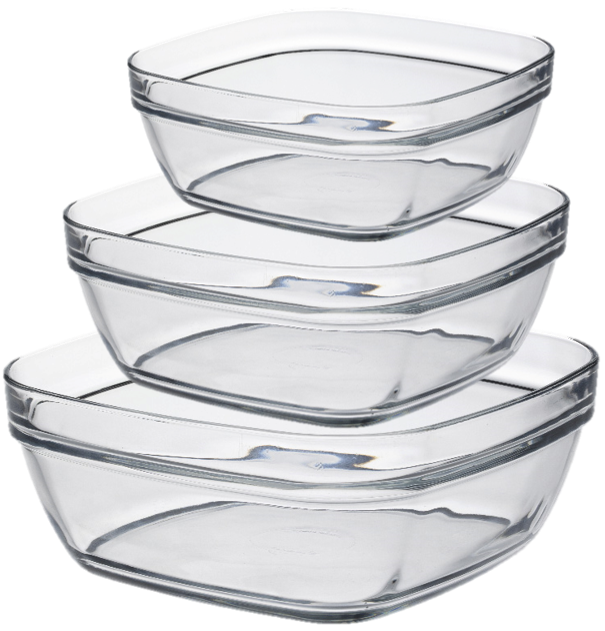 Lys - Set 3 saladiers carrés en verre transparent 17, 20, 23 cm