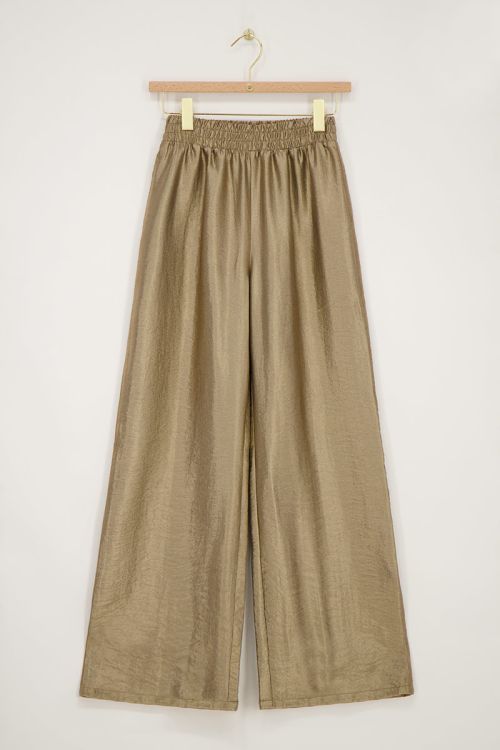 Bronzen wide leg broek met elastieken band