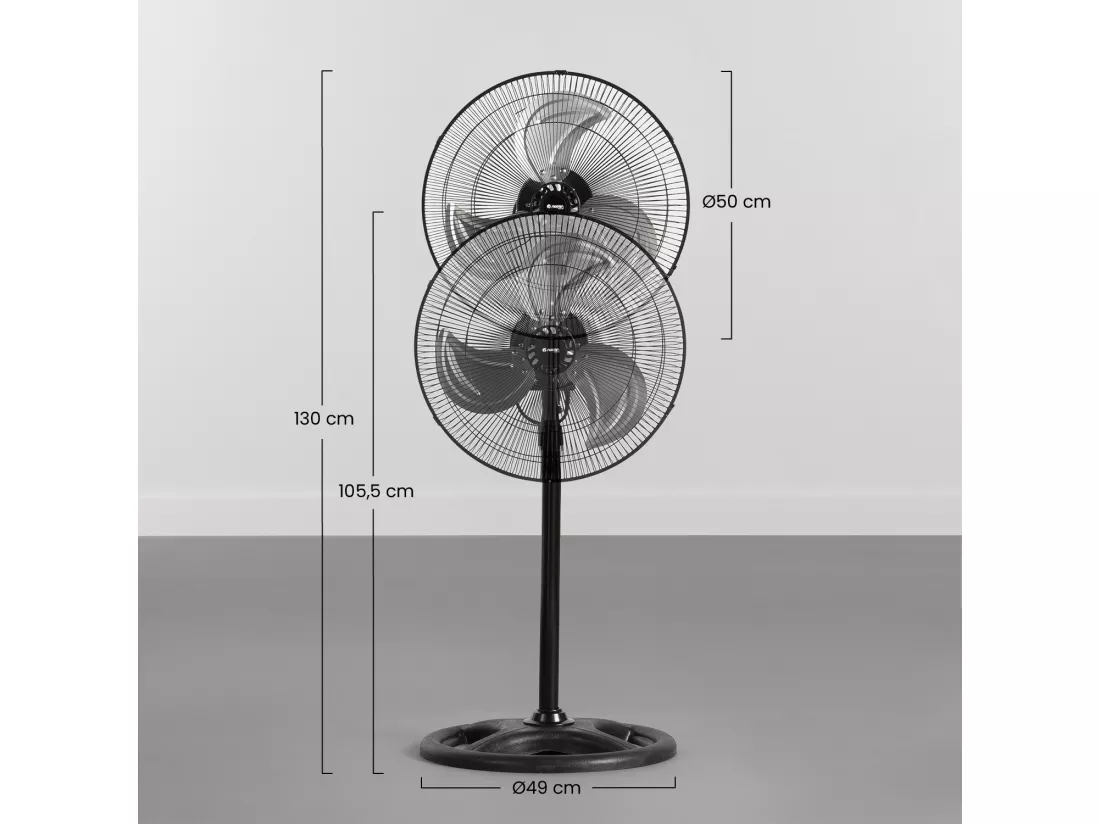 Ventilateur Sur Pied Ø45cm 75W 3 Vitesses Industriel Noir Raydan Home