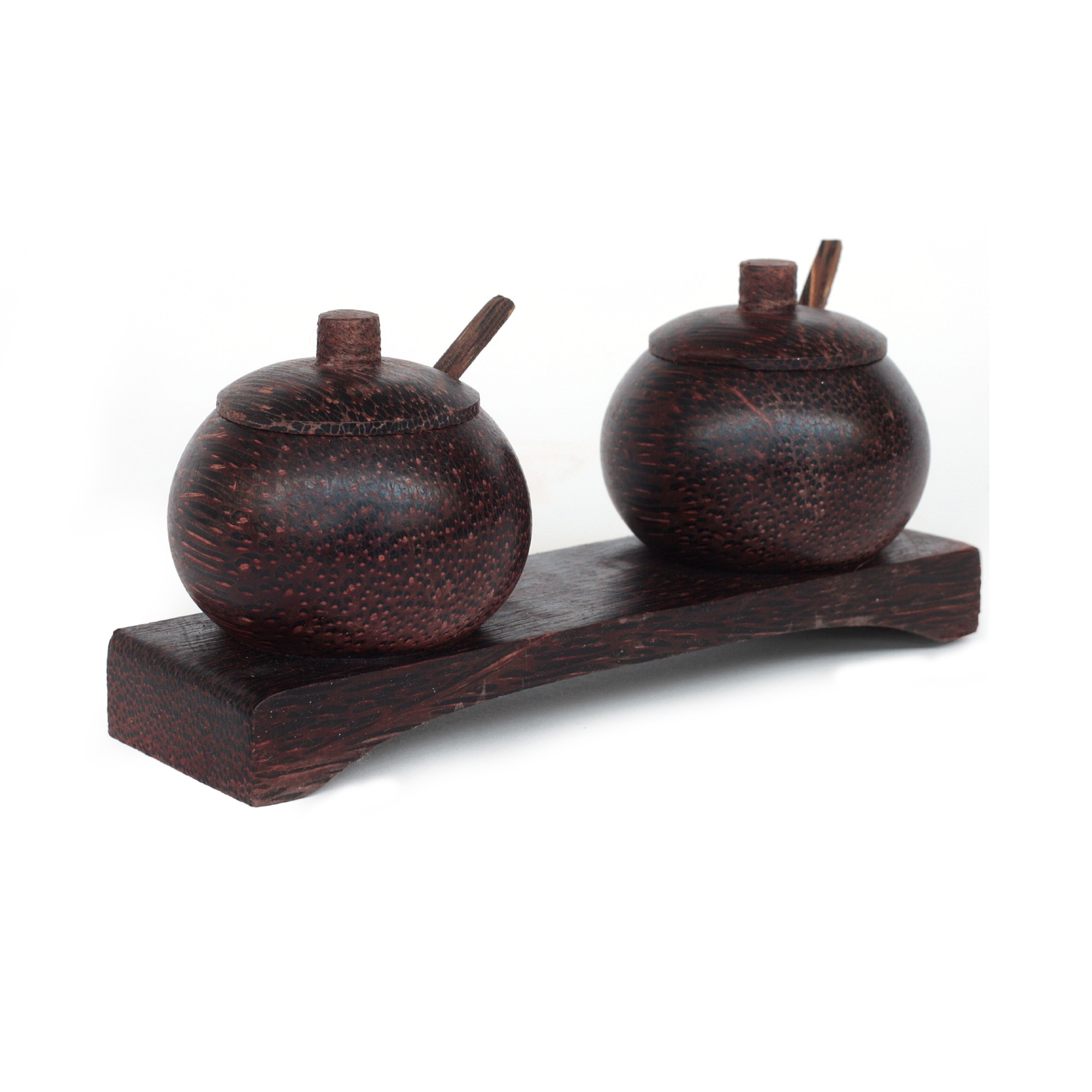 Gewürzbehälter-Duo aus Palmenholz, braun, B 15 cm, L 6 cm, H 7 cm zu 12,50