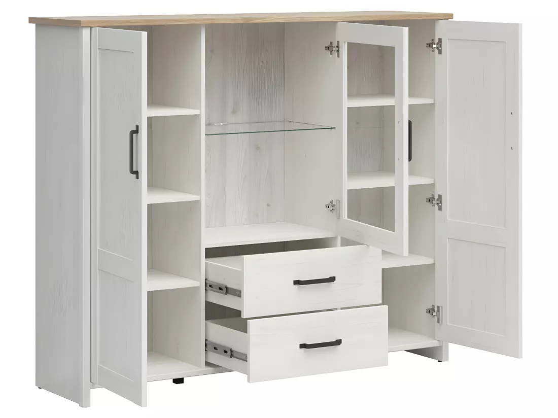 Vaisselier bas 3 portes 2 tiroirs Aksel Blanc et Bois