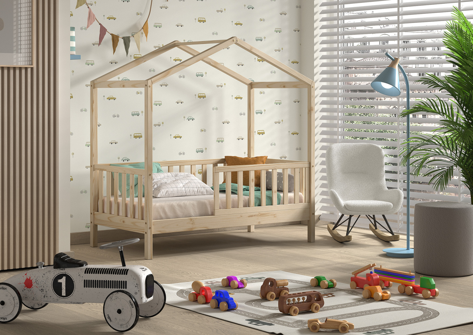 Hausbett DALLAS - natur - Kiefer massiv - 70x140 cm