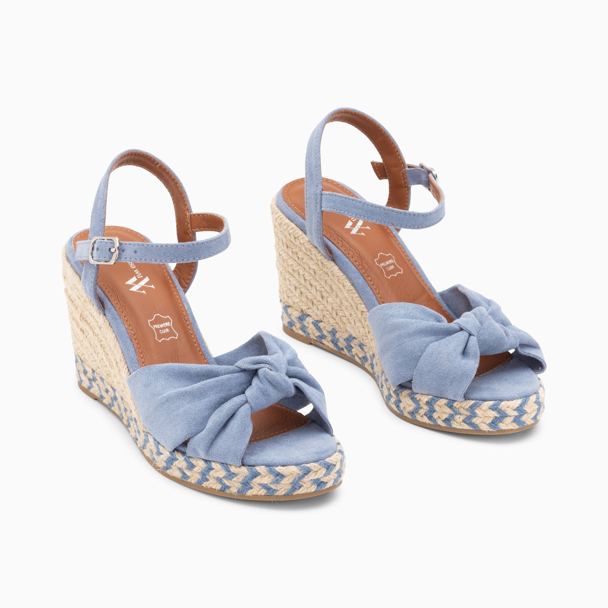 Sandales à talon, Compensées-Sandales compensées nouées Céline bleues
