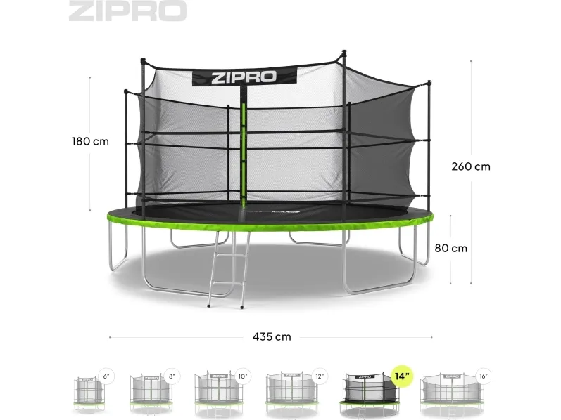 Zipro Trampolin med indendørs net 14FT 435cm   skopose