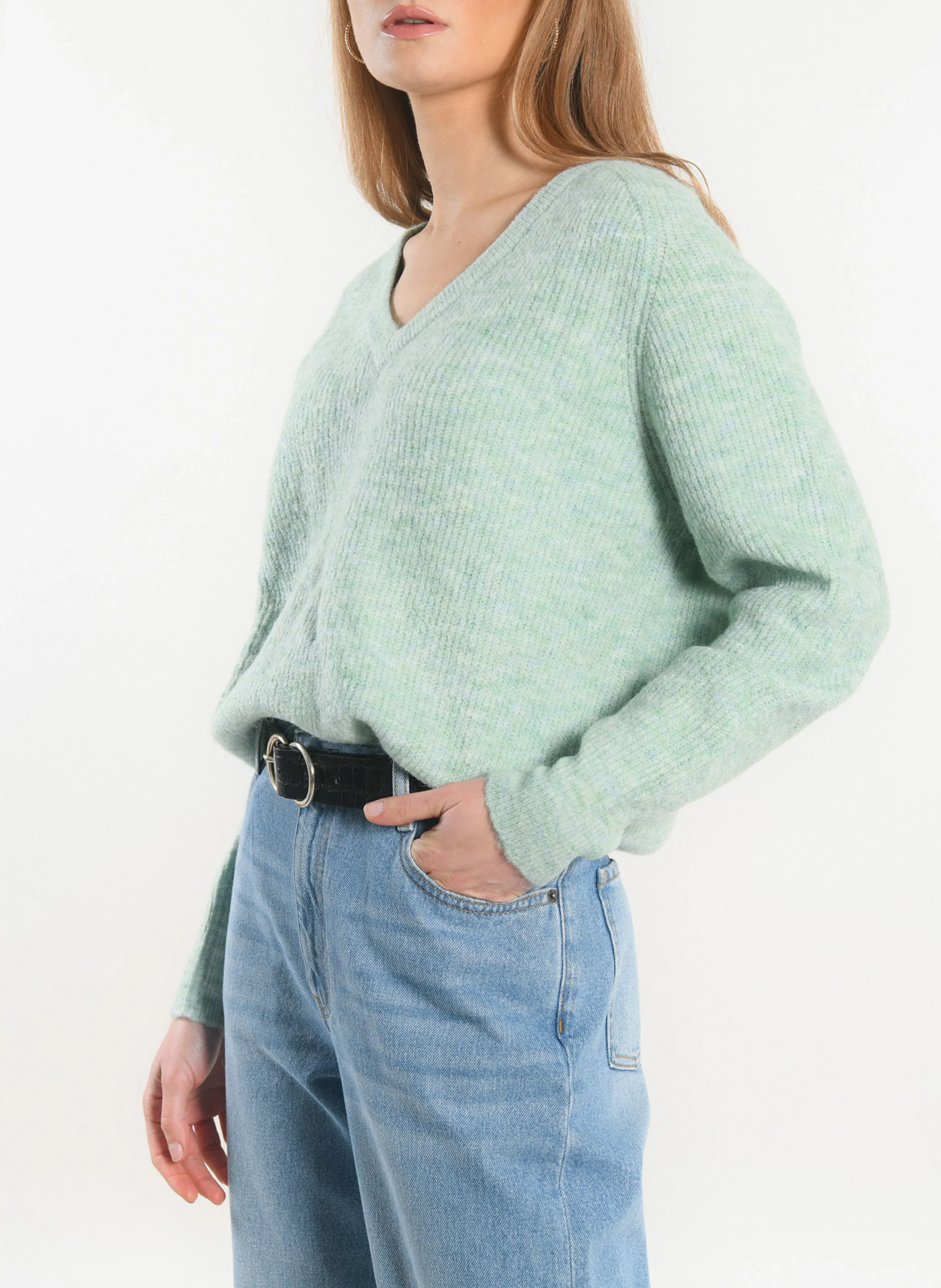DANNA - Pull col v à manches longues | Vert