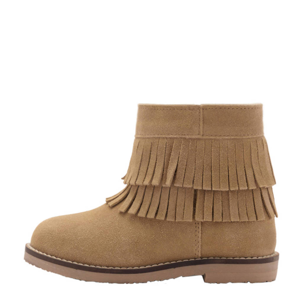 Mango Kids leren enkellaarzen lichtbruin