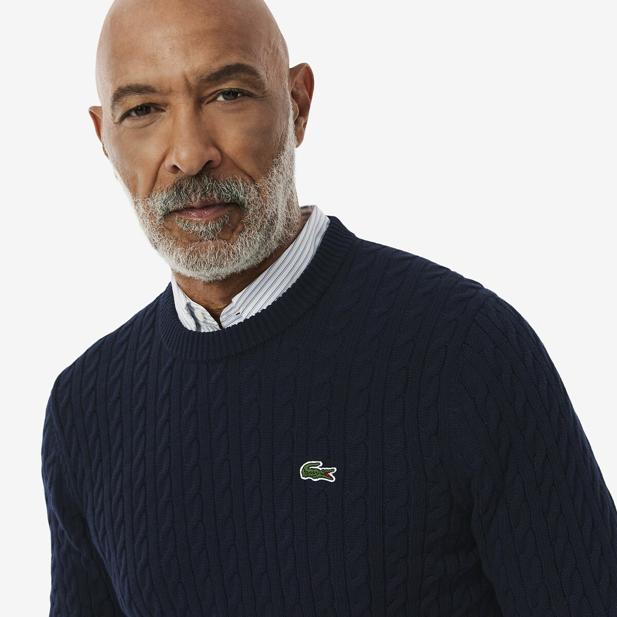 LACOSTE<br>Suéter de gola redonda em tricô trançado