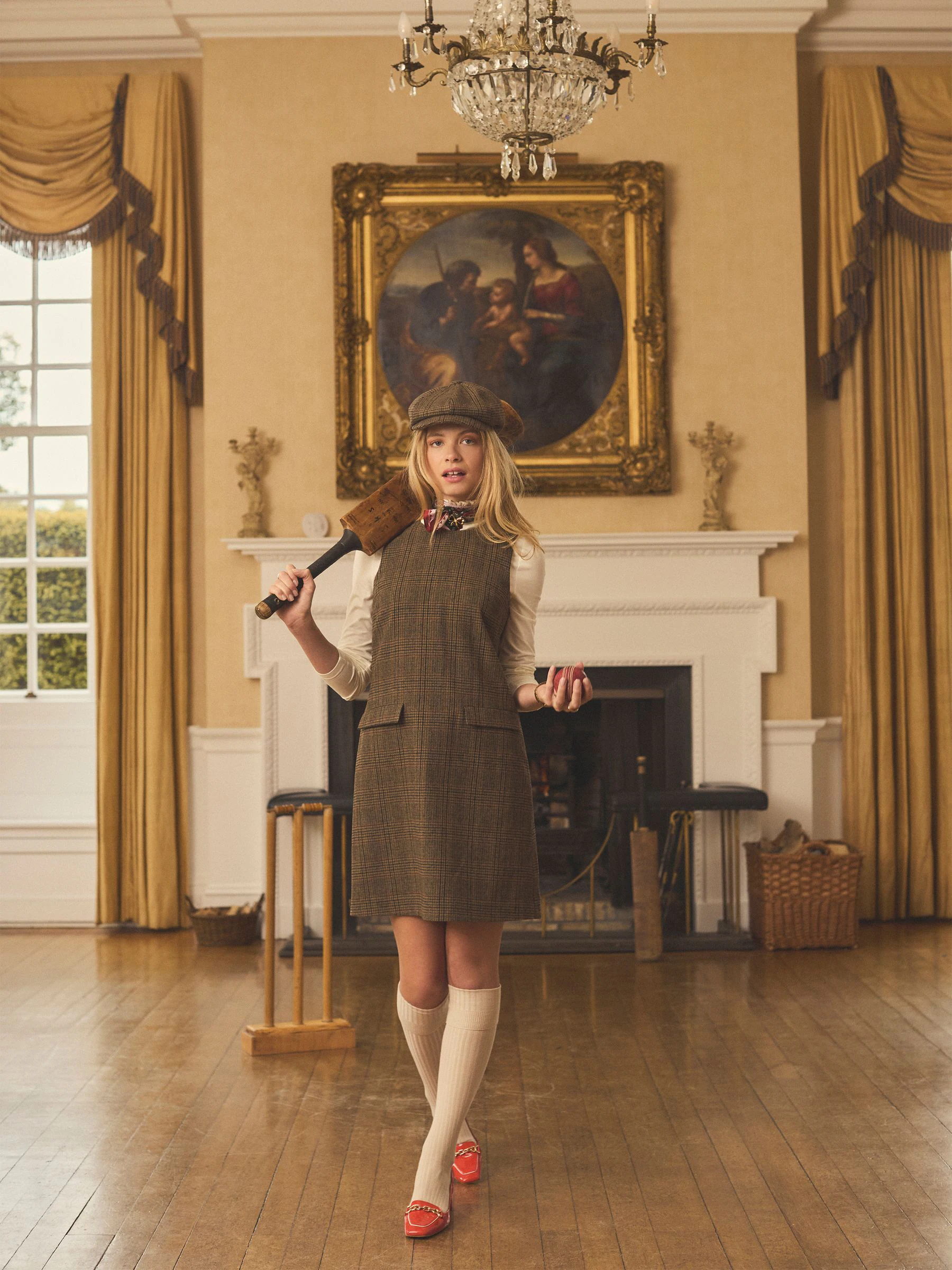 Joules Edwina Mouwloze shiftjurk van tweed wolblend met ronde hals