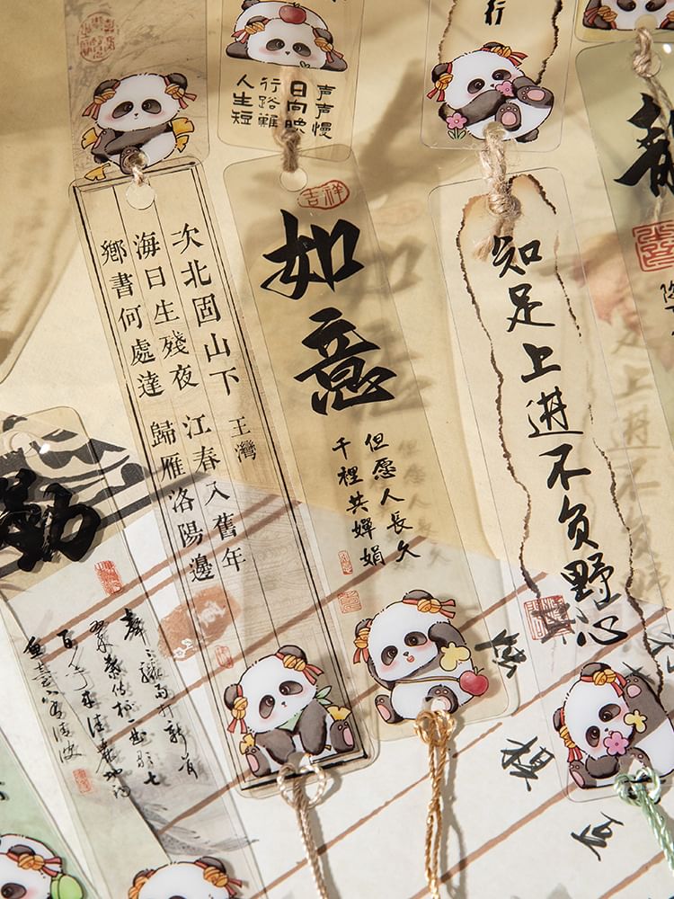Leuke essentials - Set van 6: PVC-bladwijzer met panda's en Chinese karakters (verschillende ontwerpen)