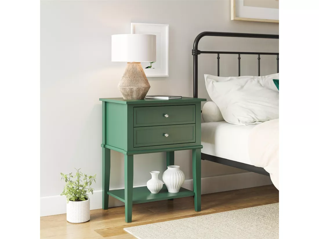 Franklin | Table d'appoint avec 2 tiroirs en MDF vert foncé
