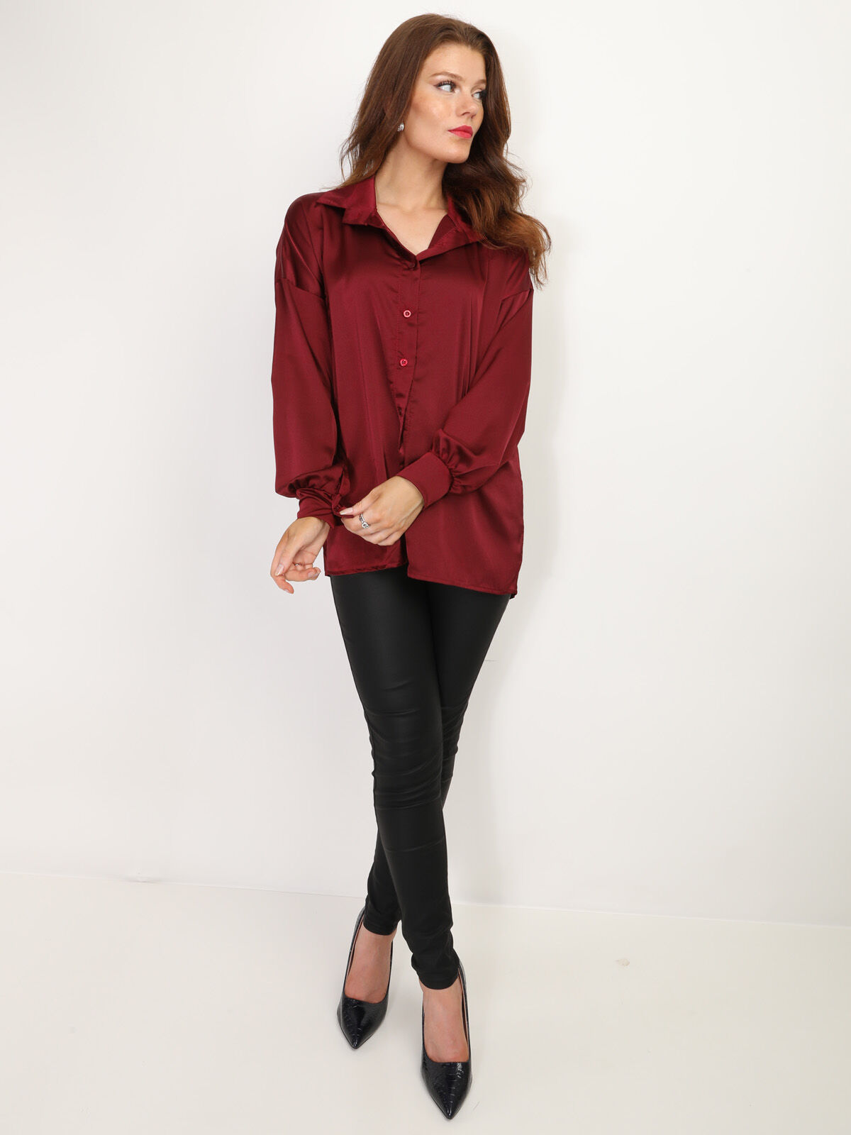 Chemise ample et satinée- Rouge foncé