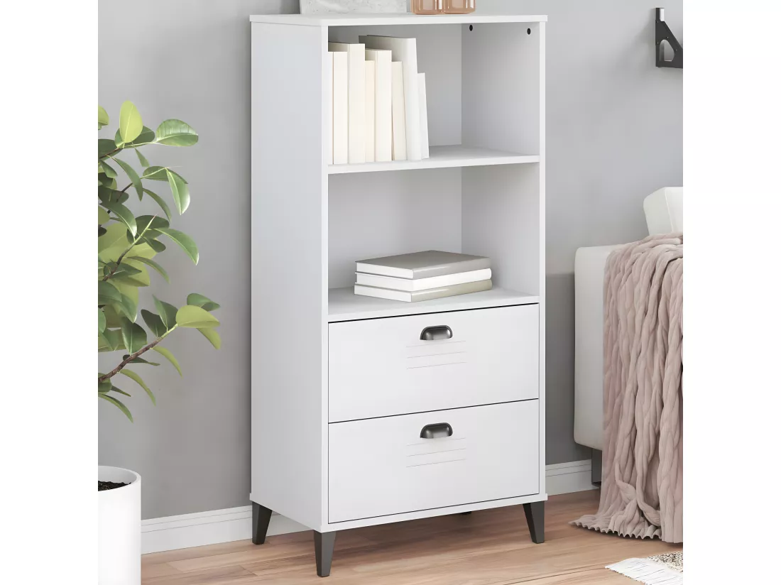 Bibliothèque VIKEN blanc 60x35x123 cm bois massif de pin