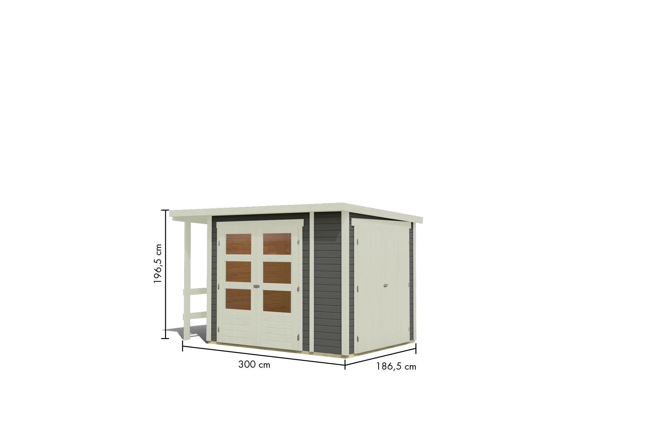 Karibu Gartenhaus 19 mm Multi Pultdach mit Schrank und Anbaudach terragrau inkl. Fußboden & Dacheindeckung