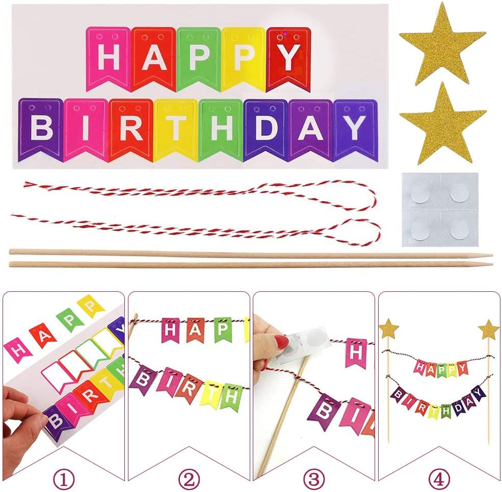 Kuchenstecker Happy Birthday Banner Tortenstecker Topper Dekoration für Torten / Kuchen - Rosa