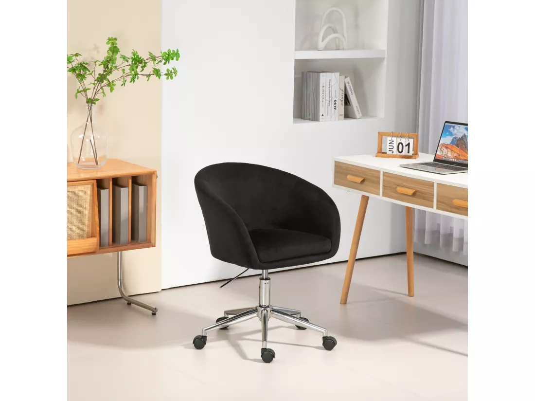 SVITA LOUISA chaise de bureau avec revêtement en velours noir, hauteur réglable