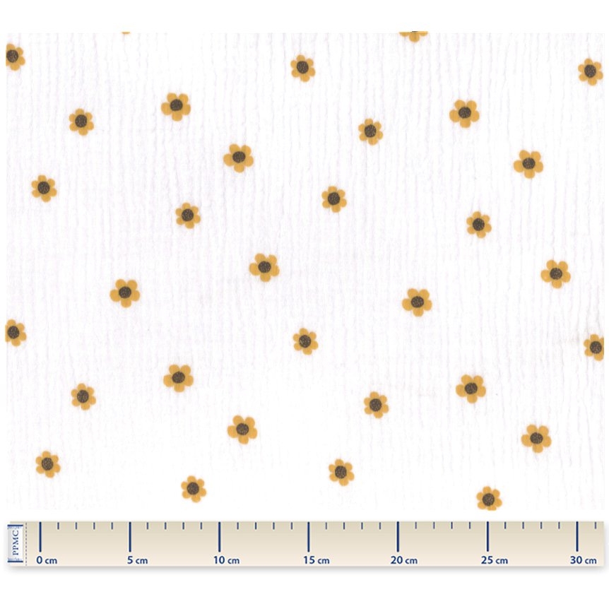 Tissu Ex2517 Double Gaze Blanche Bouton D'or