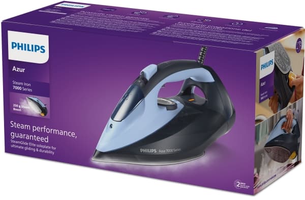 Philips 7000 series DST7041 - Dampstrykejern med automatisk slukking - såleplate: SteamGlide Elite - 2400 W - lys blå/mørk blå