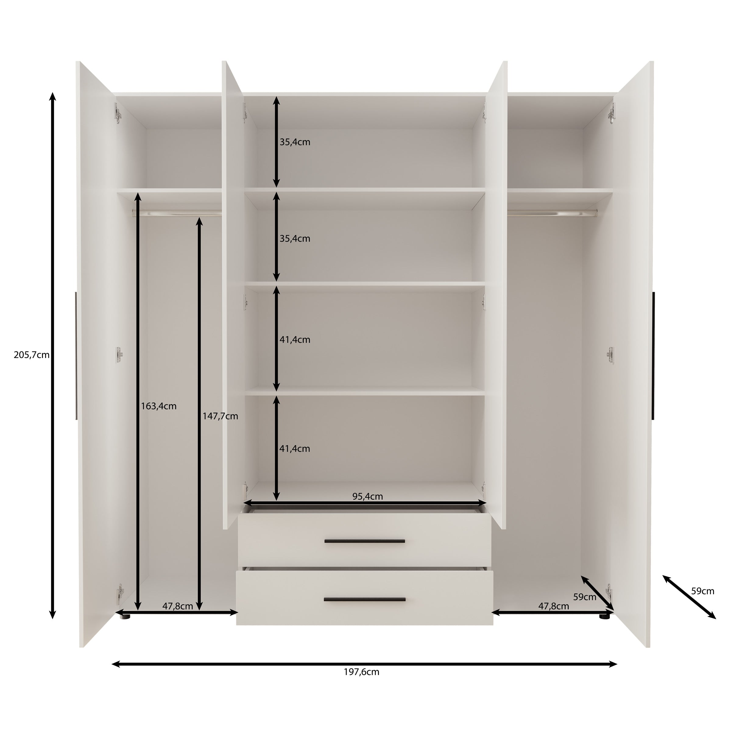 Montalo - Kledingkast 4-deurs - Beige - 198x59x206 cm