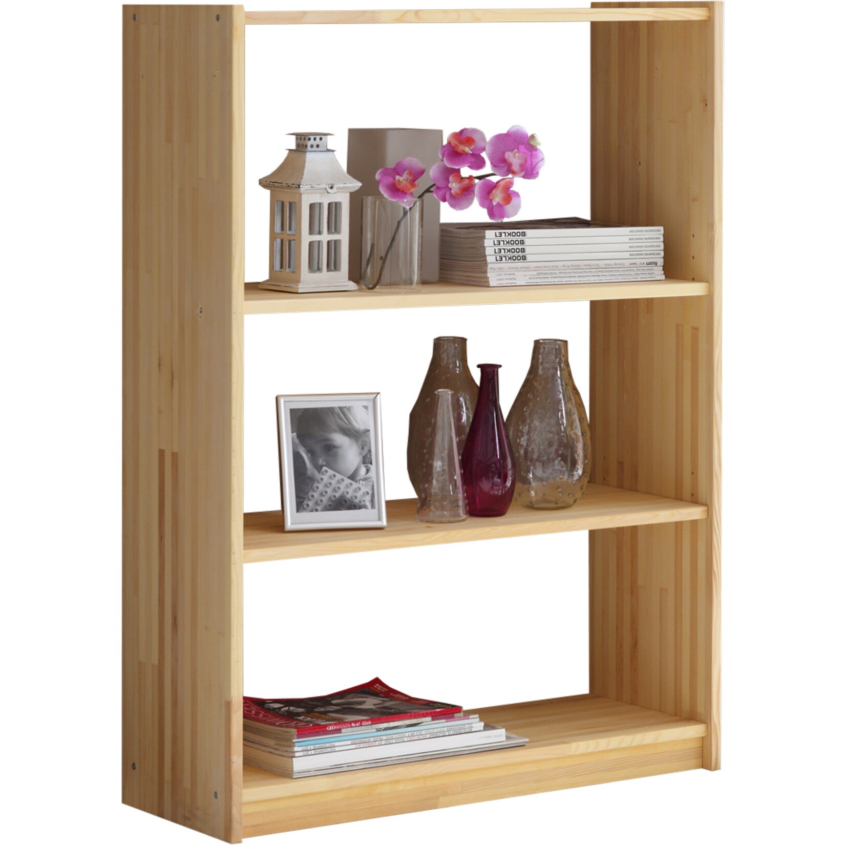 TiCAA Standregal Bücherregal Kiefer Natur H111cm
