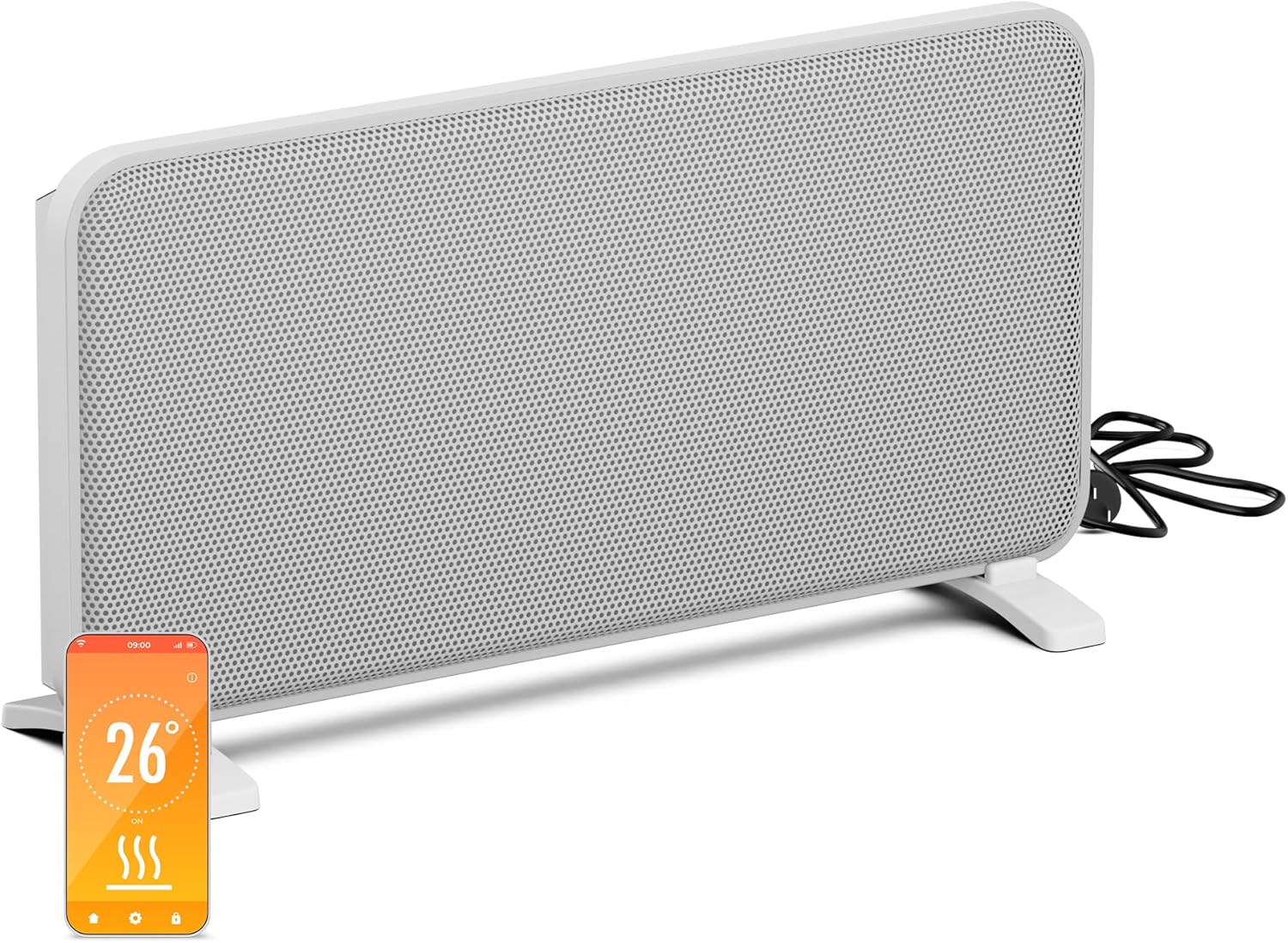 Blumfeldt Infrarotheizung 2000 W – Wandmontage & Standgerät, Graphen-Heizelement, App & Touch-Steuerung, Thermostat, IP24, Überhitzungs- & Umkippschutz, für Räume bis 20 m², Weiß