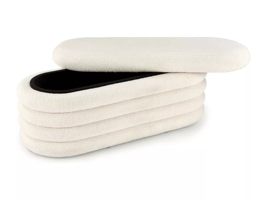 Banc couleur crème en tissu bouclé avec coffre de rangement Nikola