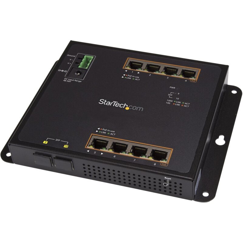 StarTech.com Switch Industriel POE+ Gigabit Ethernet 8 ports - 2 connexions MSA SFP - 30W - Switch Gbe Haute Puissance L2 adminstrable renforcé - Fixation murale Rail DIN IP-30/ -40C° à 75C°