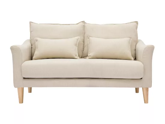 Canapé scandinave 2 places en tissu beige et bois clair KATE