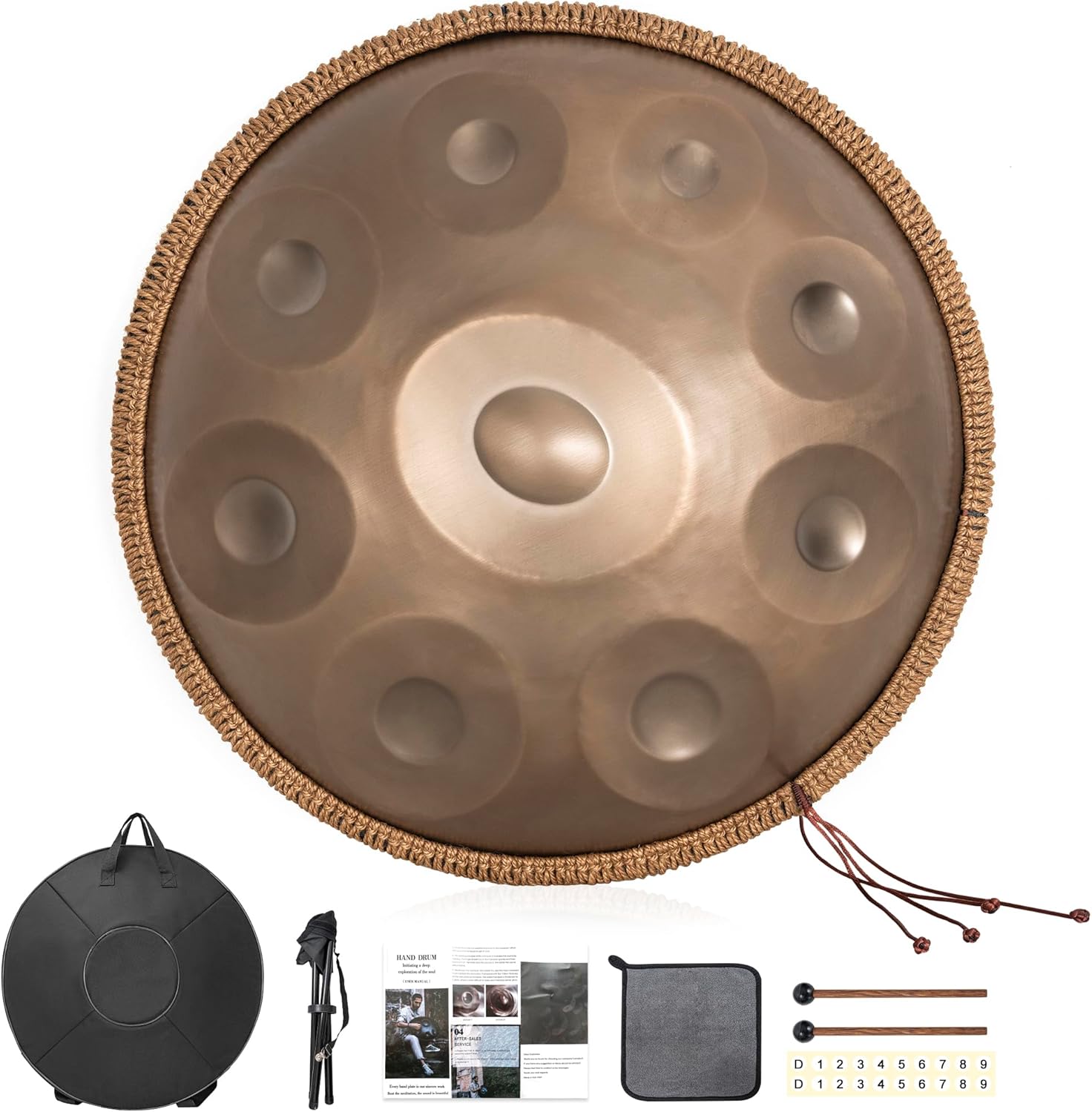 22 Zoll Meditations-Klangschale 9 Töne in Gold mit Ständer - Professionelle Steel Tongue Drum für Yoga, Therapie & Entspannung, Hochwertige Klangqualität Mit Aufbewahrungstasche（440HZ）